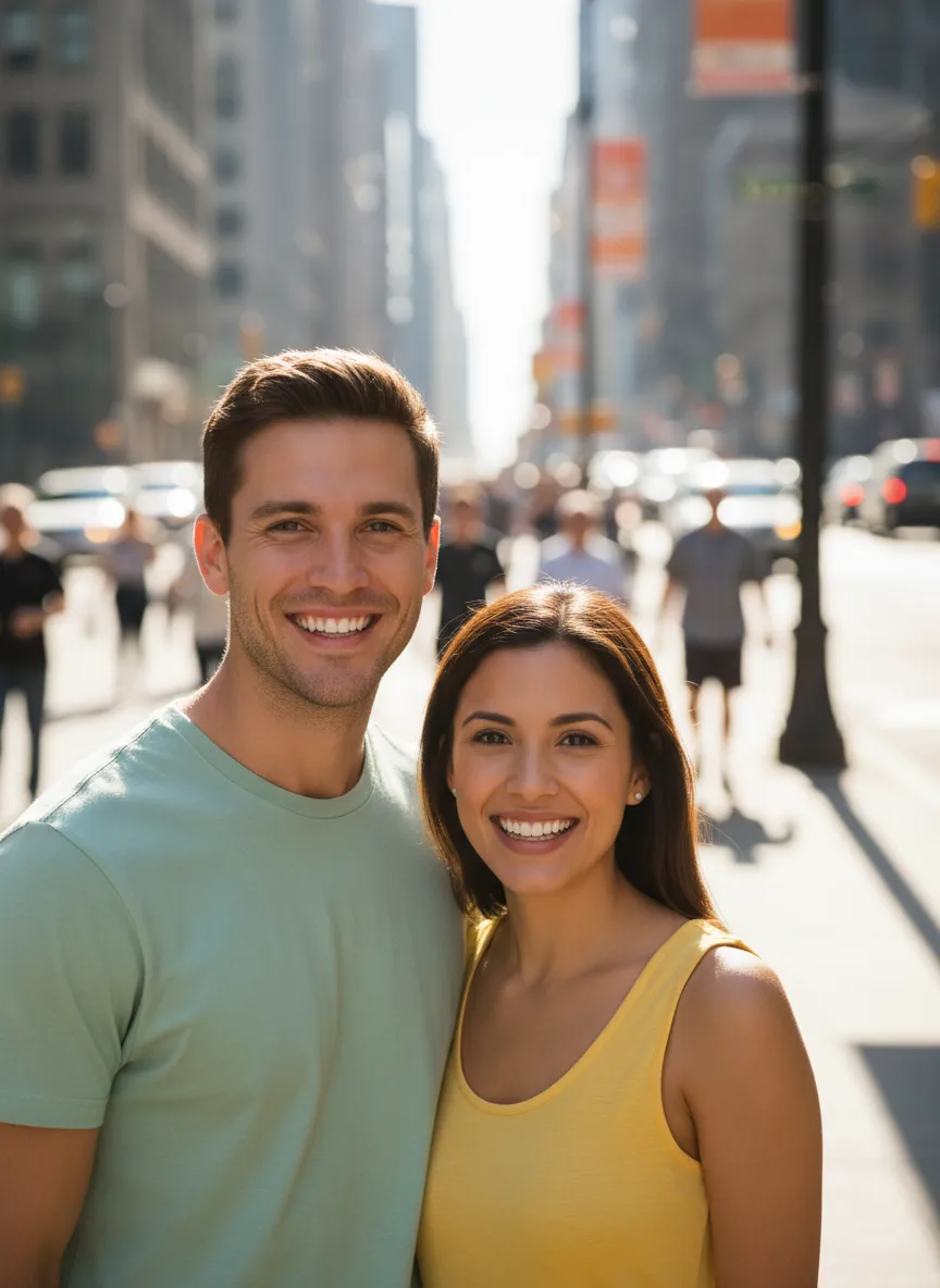 Couple Photo on City Side Walk
