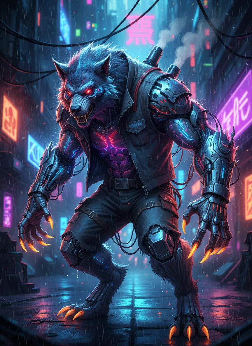 Cyberpunk Neon Werewolf Style