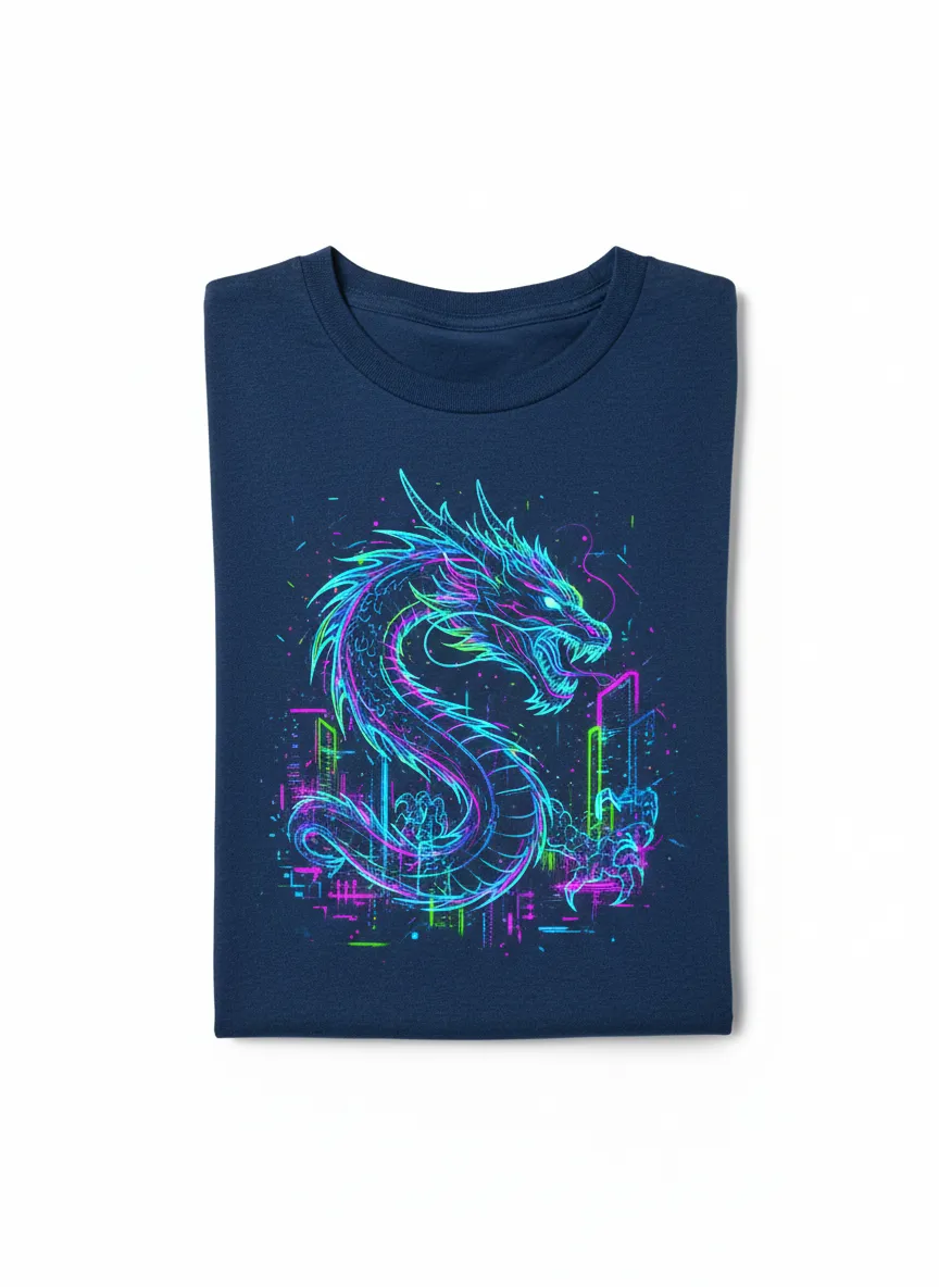 Neon Dragon Navy Blue T-Shirt