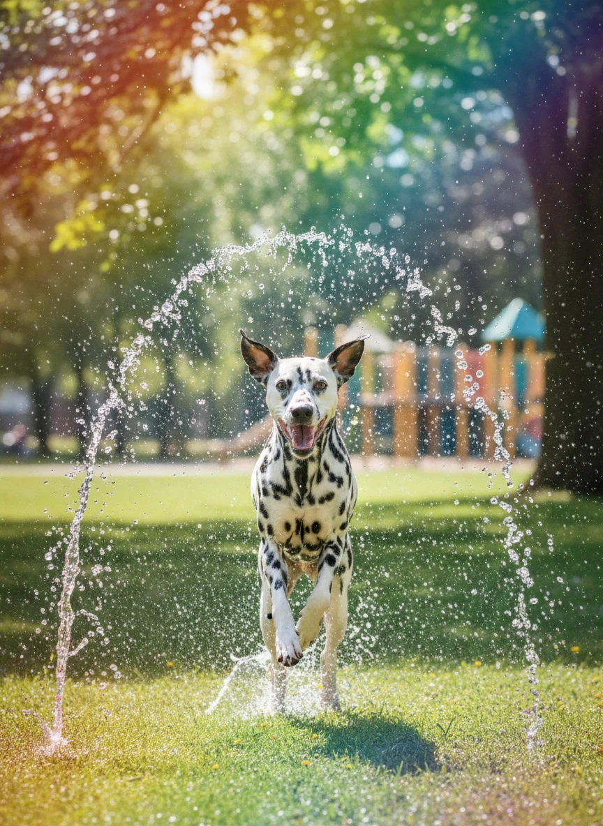 Dalmatian in Rainbow Water Splash