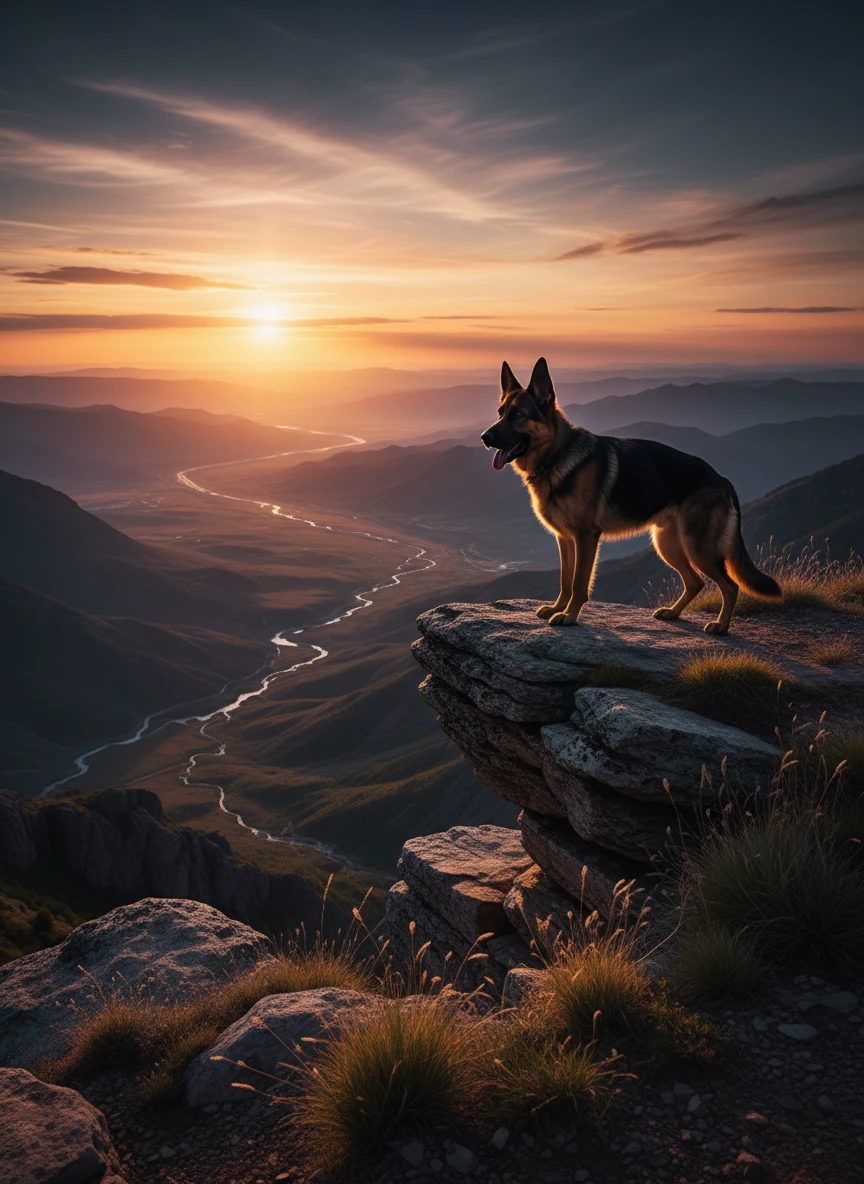 German Shepherd on Sunset Cliff