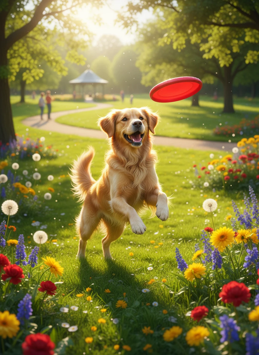 Golden Retriever in Sunlit Park